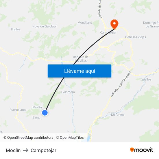 Moclín to Campotéjar map