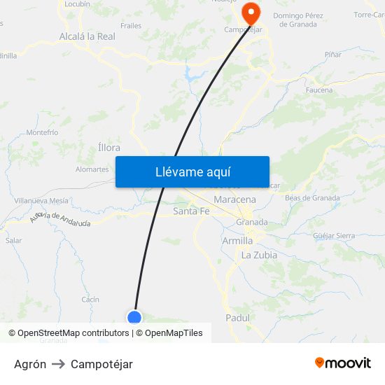 Agrón to Campotéjar map