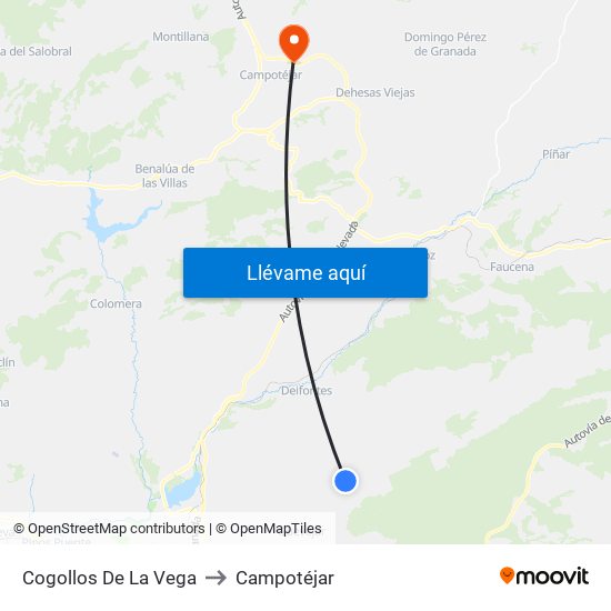 Cogollos De La Vega to Campotéjar map