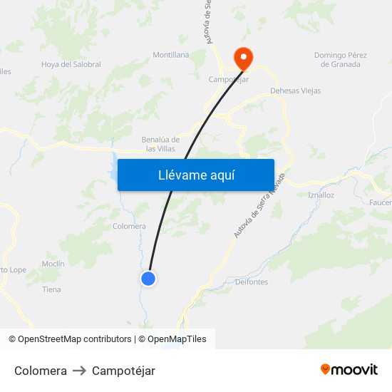 Colomera to Campotéjar map