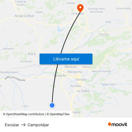 Escúzar to Campotéjar map