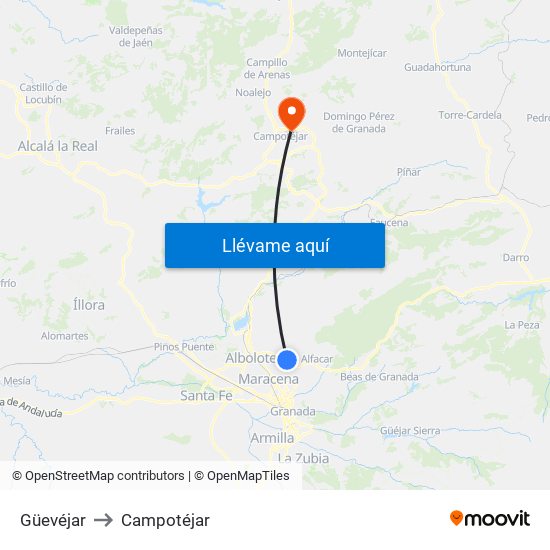 Güevéjar to Campotéjar map