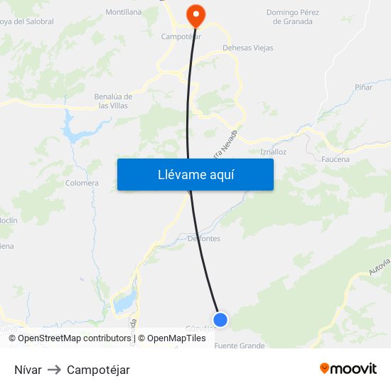 Nívar to Campotéjar map