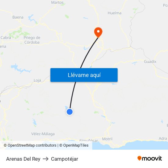 Arenas Del Rey to Campotéjar map