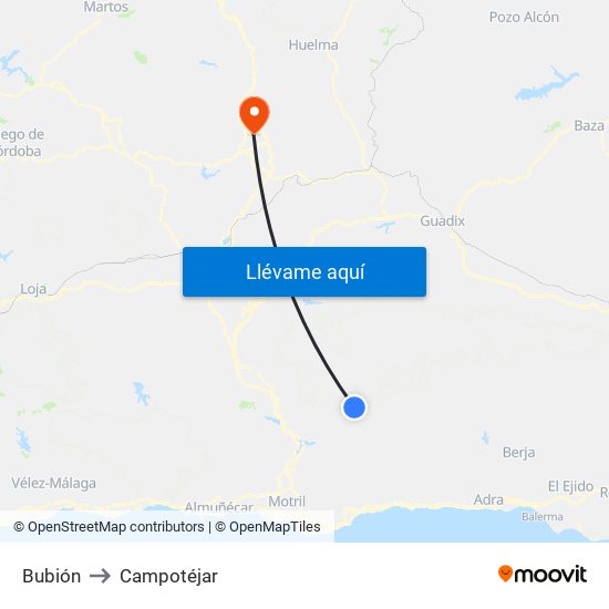 Bubión to Campotéjar map
