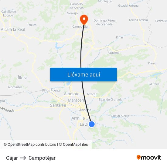 Cájar to Campotéjar map