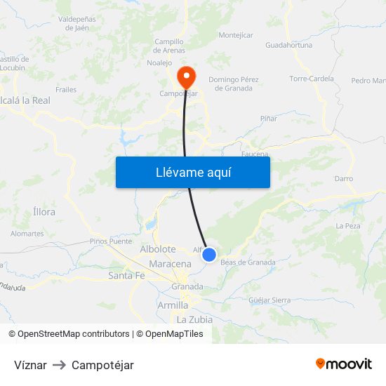 Víznar to Campotéjar map