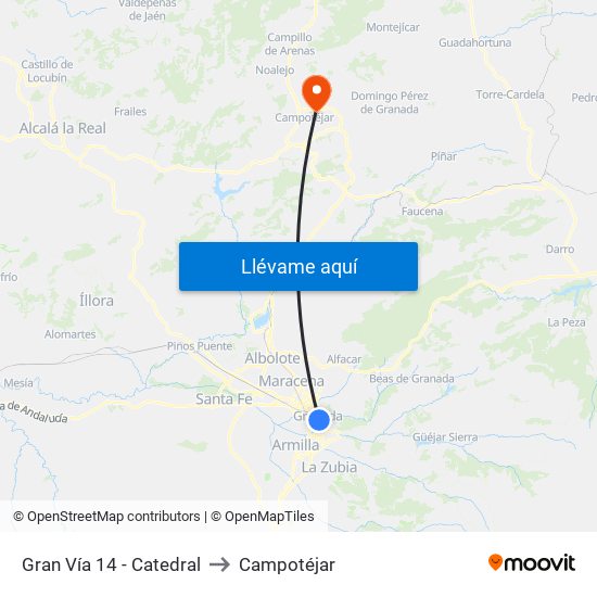 Gran Vía 14 - Catedral to Campotéjar map