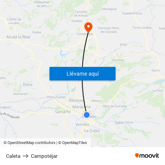 Caleta to Campotéjar map