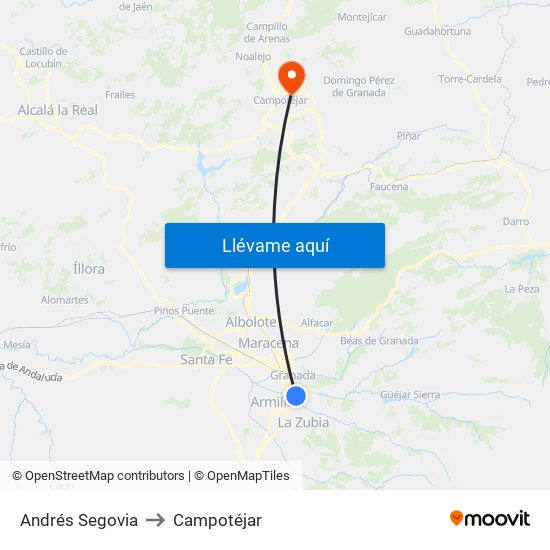 Andrés Segovia to Campotéjar map