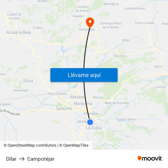 Dílar to Campotéjar map