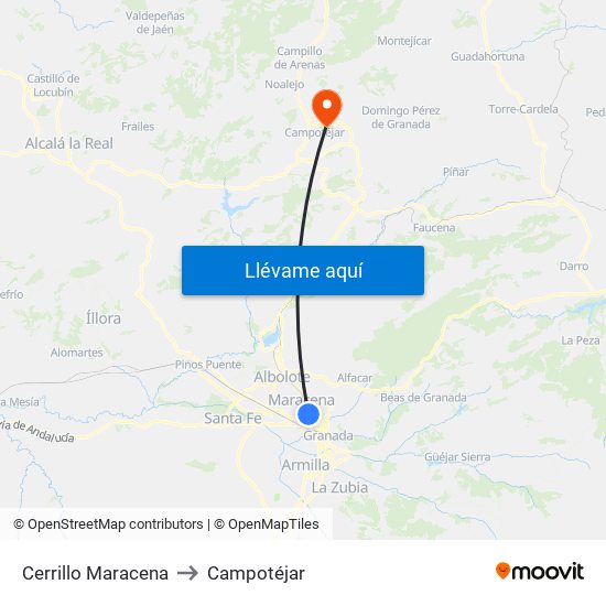 Cerrillo Maracena to Campotéjar map