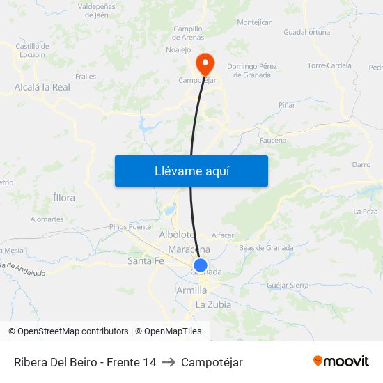 Ribera Del Beiro - Frente 14 to Campotéjar map