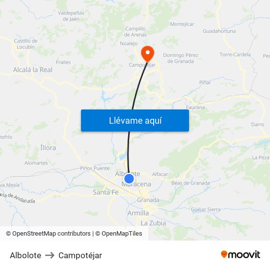 Albolote to Campotéjar map