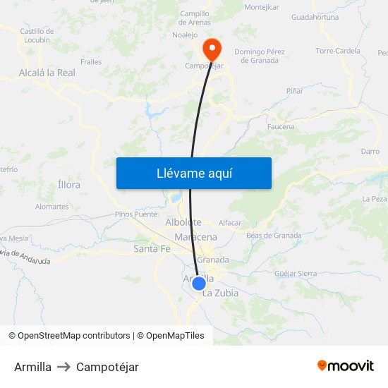 Armilla to Campotéjar map
