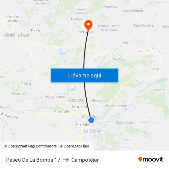 Paseo De La Bomba 17 to Campotéjar map