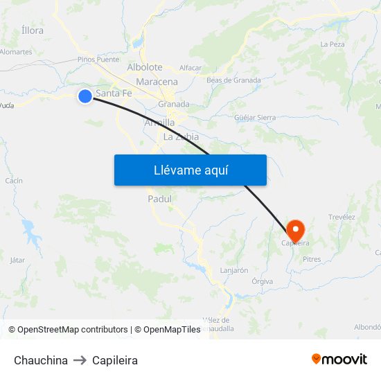 Chauchina to Capileira map
