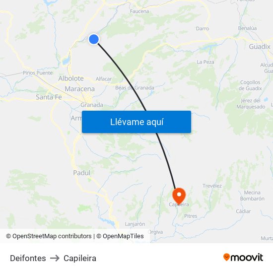Deifontes to Capileira map