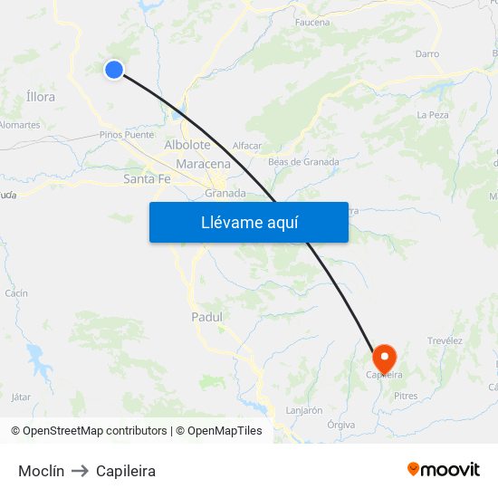 Moclín to Capileira map