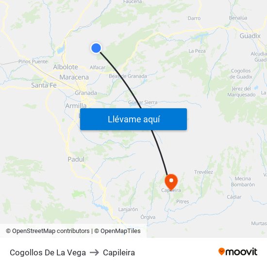 Cogollos De La Vega to Capileira map