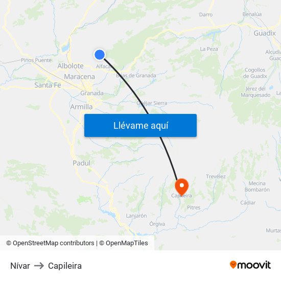 Nívar to Capileira map