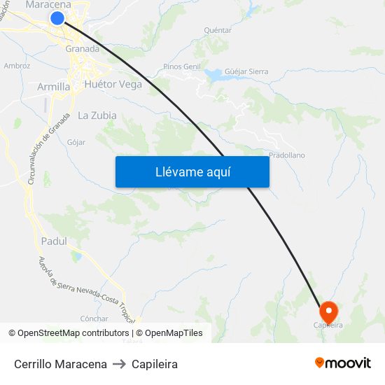 Cerrillo Maracena to Capileira map