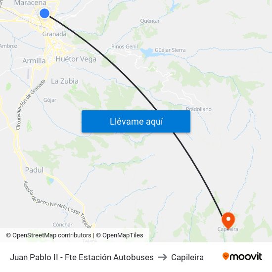 Juan Pablo II - Fte Estación Autobuses to Capileira map