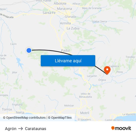 Agrón to Carataunas map