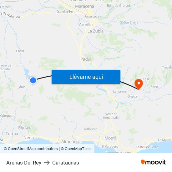 Arenas Del Rey to Carataunas map