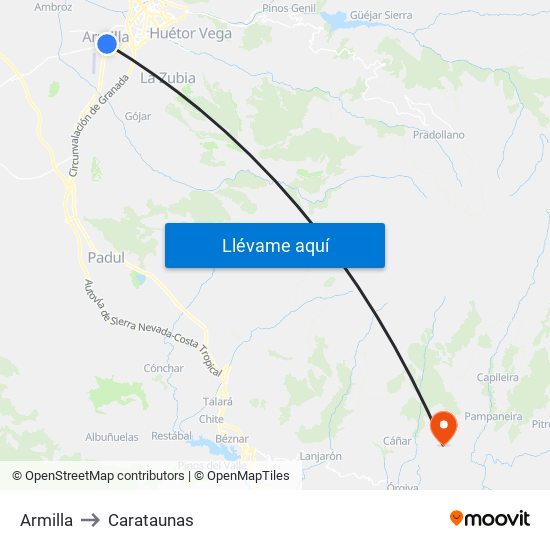 Armilla to Carataunas map