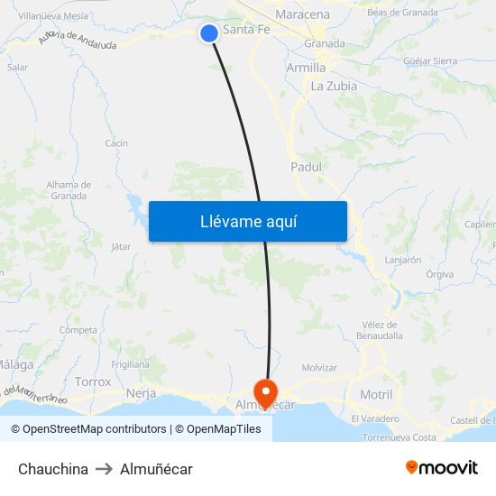 Chauchina to Almuñécar map