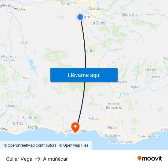 Cúllar Vega to Almuñécar map