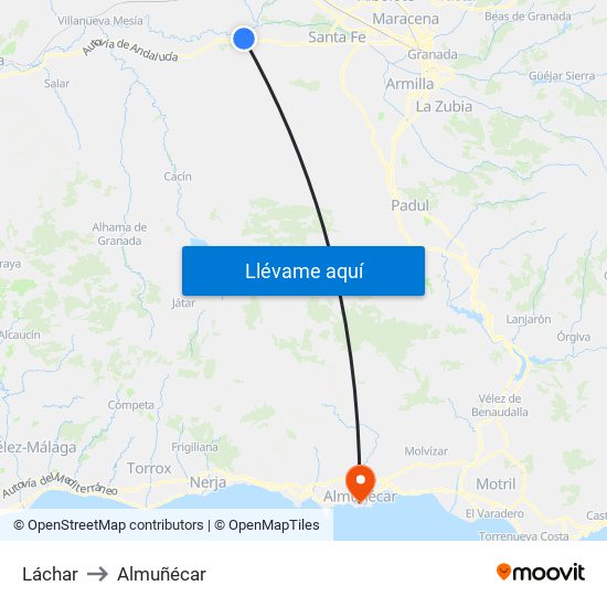 Láchar to Almuñécar map