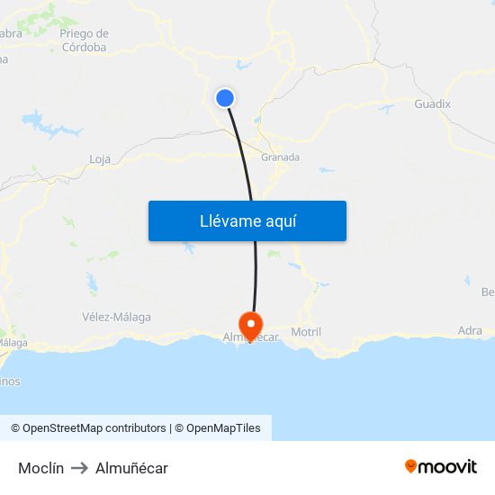 Moclín to Almuñécar map