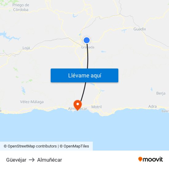 Güevéjar to Almuñécar map