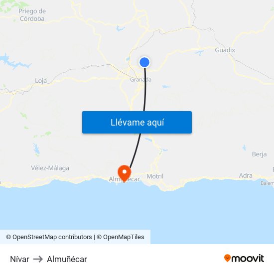 Nívar to Almuñécar map