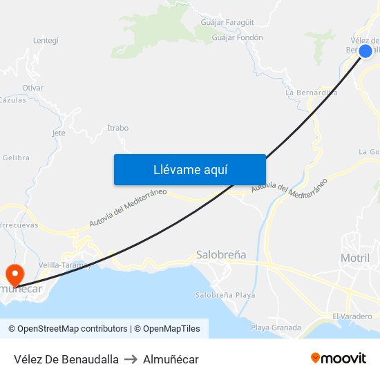 Vélez De Benaudalla to Almuñécar map