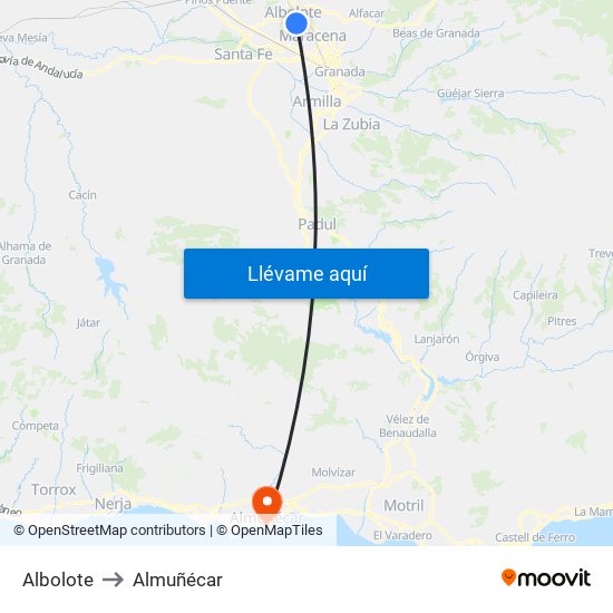 Albolote to Almuñécar map