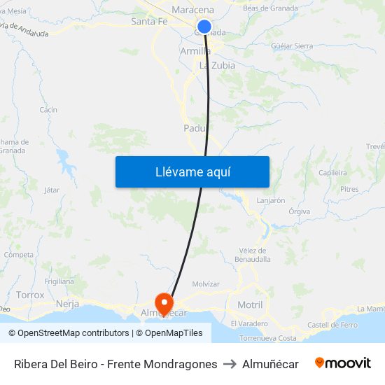 Ribera Del Beiro - Frente Mondragones to Almuñécar map