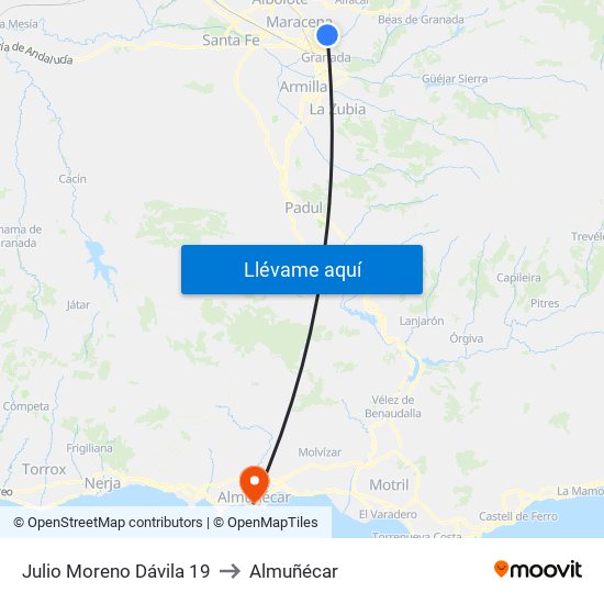 Julio Moreno Dávila 19 to Almuñécar map