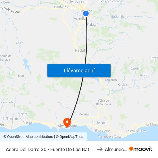 Acera Del Darro 30 - Fuente De Las Batallas to Almuñécar map