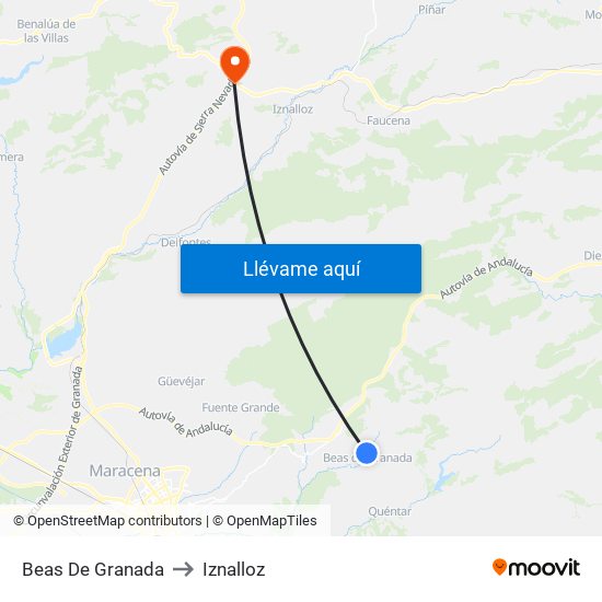 Beas De Granada to Iznalloz map