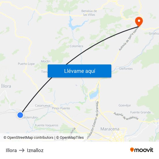 Illora to Iznalloz map