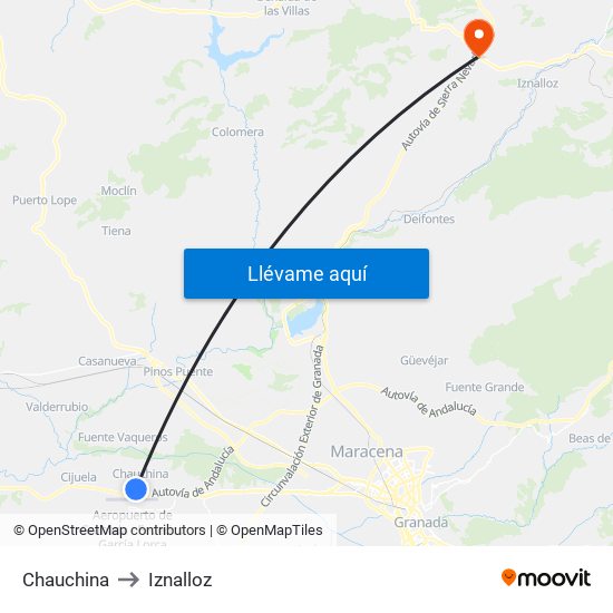 Chauchina to Iznalloz map
