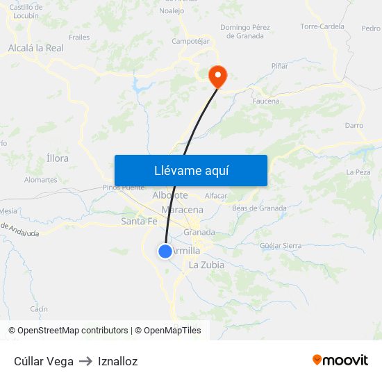 Cúllar Vega to Iznalloz map
