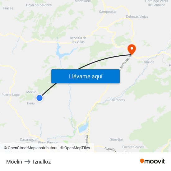 Moclín to Iznalloz map