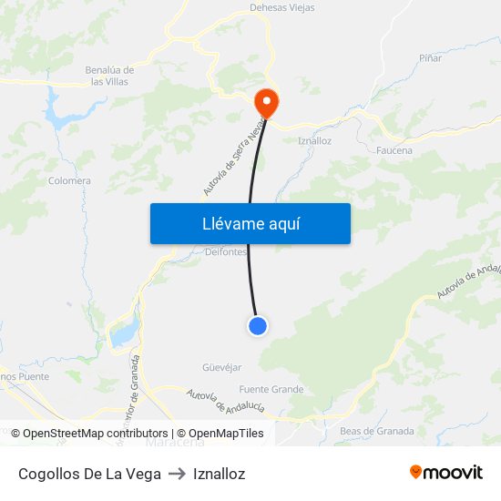 Cogollos De La Vega to Iznalloz map