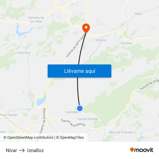 Nívar to Iznalloz map