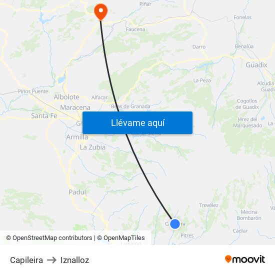 Capileira to Iznalloz map