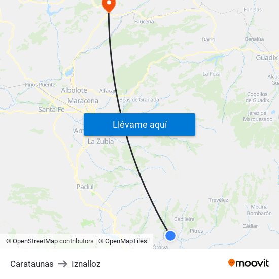 Carataunas to Iznalloz map